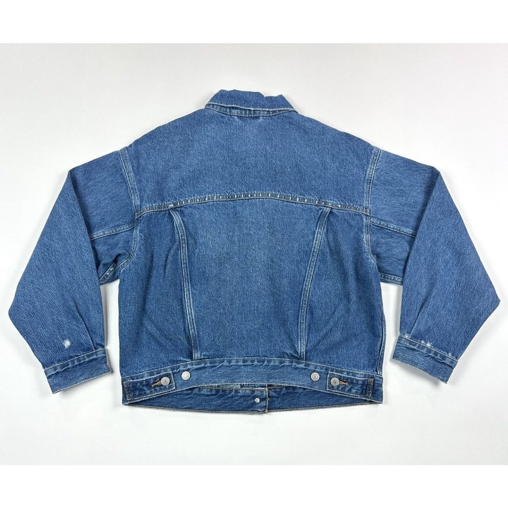 Levis Premium 90s Trucker Womens Dark Blue Jean Denim Jacket Distressed Retro - Picture 10 of 12